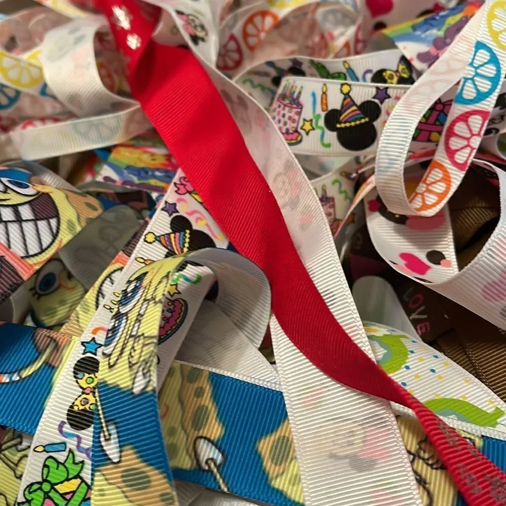 20 yards of 1-yard cut random ribbons NEW printed grosgrain 7/8” 1” bows variety